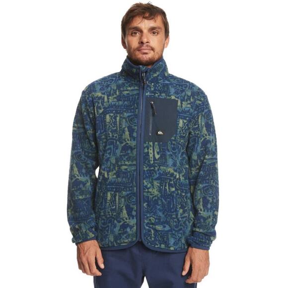 Quiksilver Men's Outdoor Clean Coast Zip Up Fleece Jacket Size L Blue Green NWT